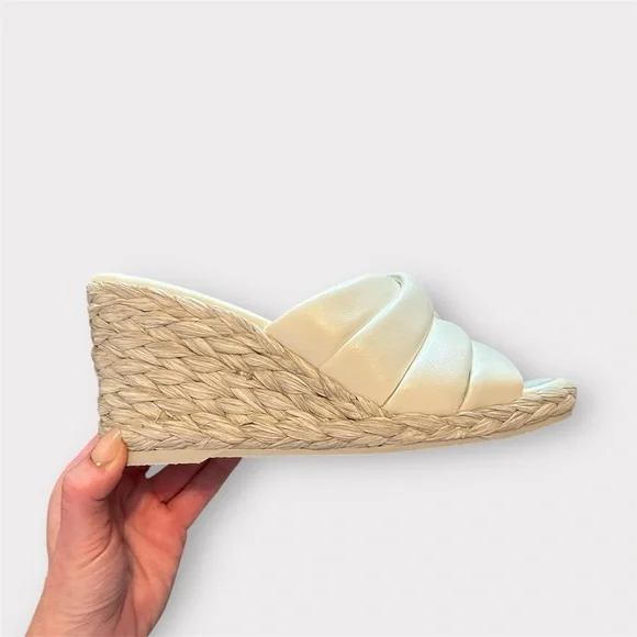 Vince Ivory / Cream Gilian Braided Leather Raffia Wedge Platform Sandals- 8 - Picture 3 of 8